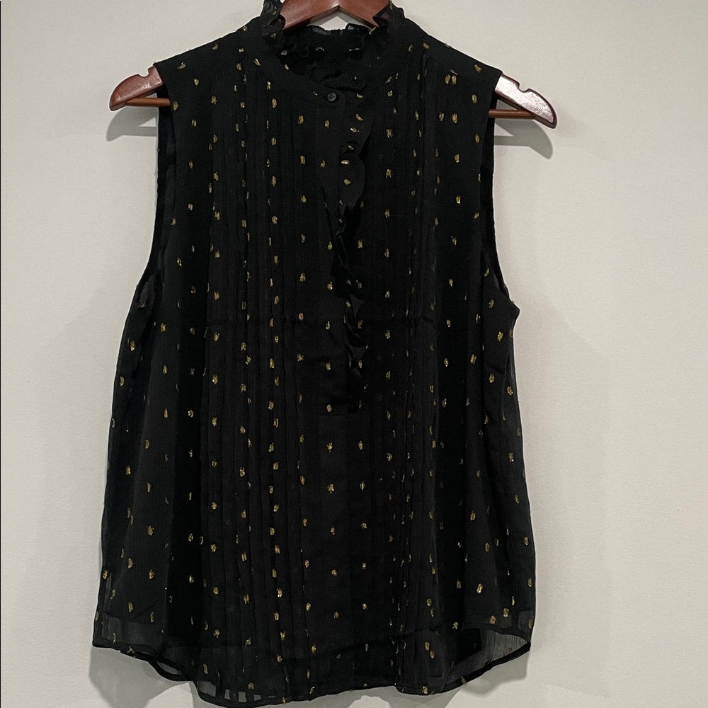 Ann Taylor Black Blouse with Gold Accents